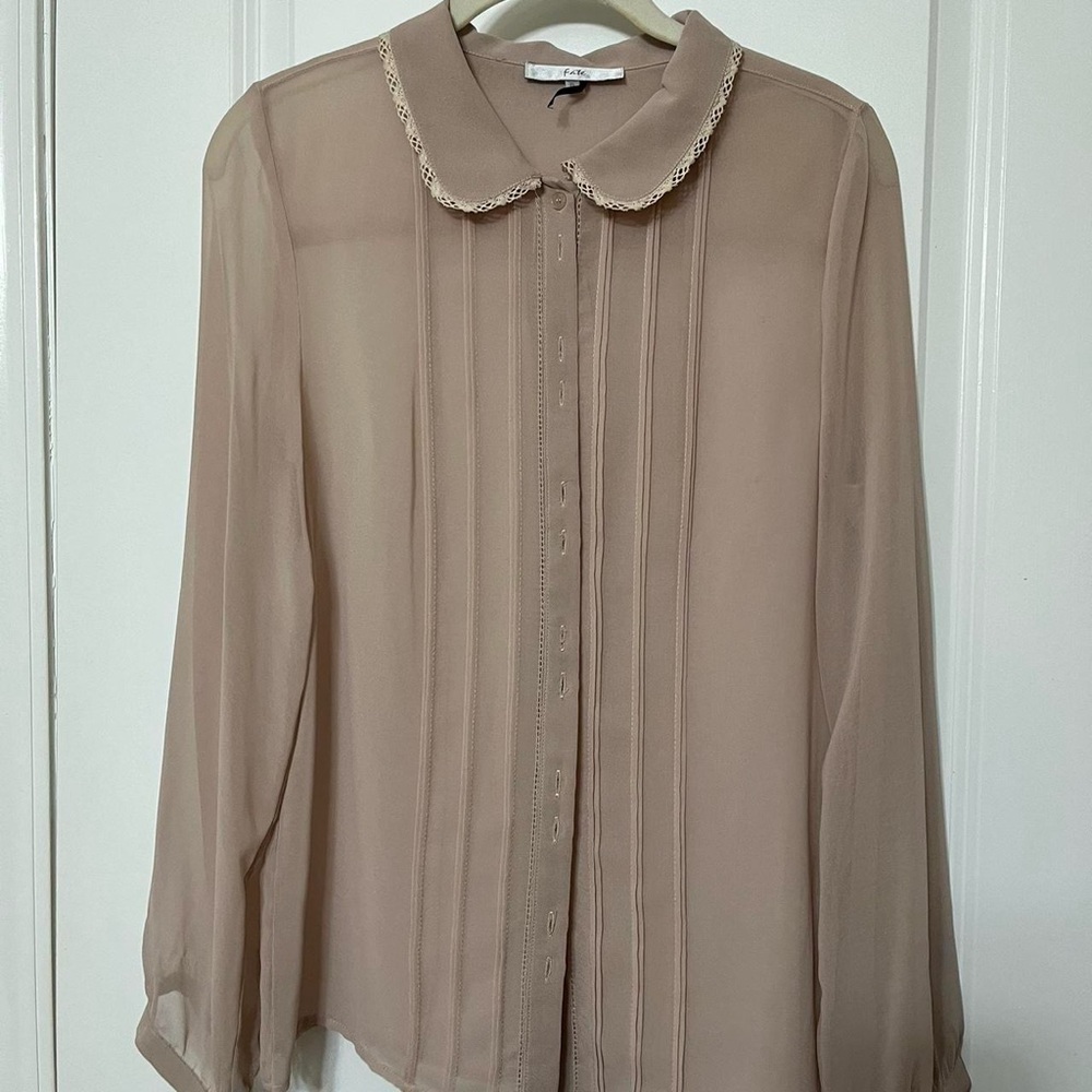Sheer Button Up Blouse with Peter Pan Collar